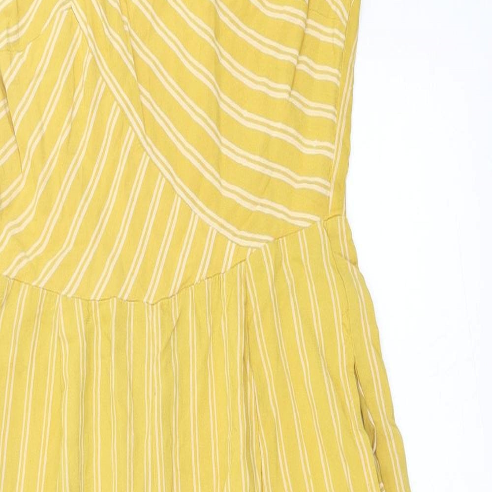 Angie Womens Yellow Striped Viscose Jumpsuit One-Piece Size S  Pullover - Crop Leg