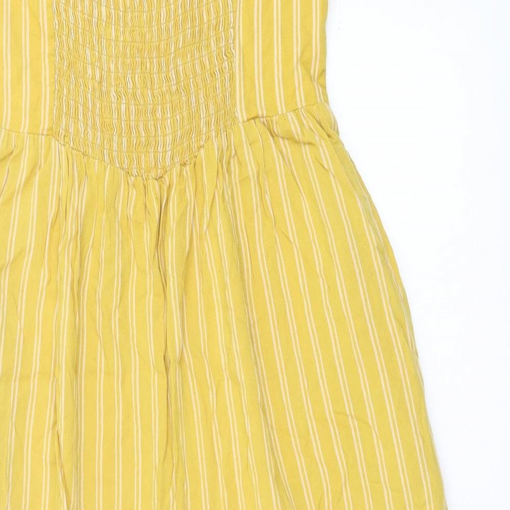 Angie Womens Yellow Striped Viscose Jumpsuit One-Piece Size S  Pullover - Crop Leg