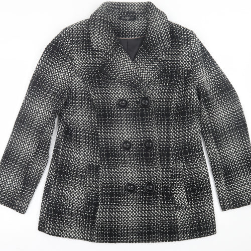Classic Womens Black Plaid  Jacket  Size 12  Button