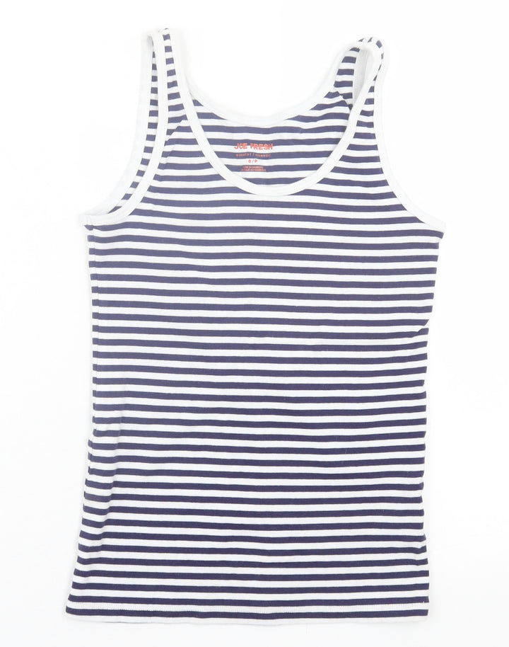 Joe Fresh Womens White Striped Cotton Basic Tank Size S Scoop Neck