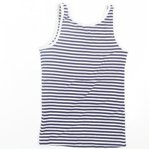 Joe Fresh Womens White Striped Cotton Basic Tank Size S Scoop Neck