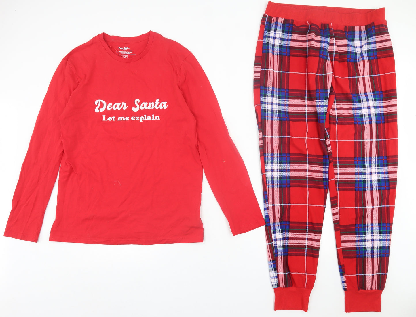 F&F Mens Red Check Cotton  Pyjama Set Size M  Pullover - Christmas Print