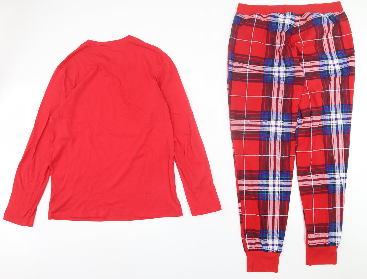 F&F Mens Red Check Cotton  Pyjama Set Size M  Pullover - Christmas Print