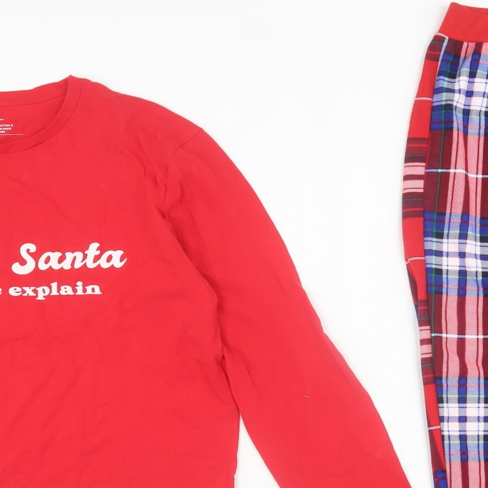 F&F Mens Red Check Cotton  Pyjama Set Size M  Pullover - Christmas Print