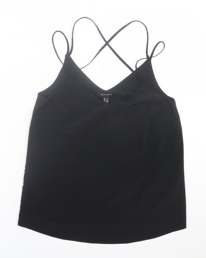 New Look Womens Black  Polyester Basic Tank Size 8 V-Neck