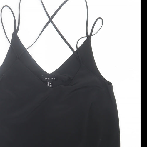 New Look Womens Black  Polyester Basic Tank Size 8 V-Neck