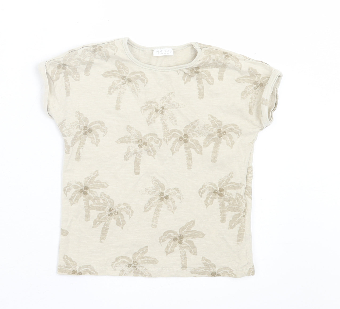 NEXT Girls Beige Geometric Cotton Basic T-Shirt Size 2 Years Crew Neck Pullover