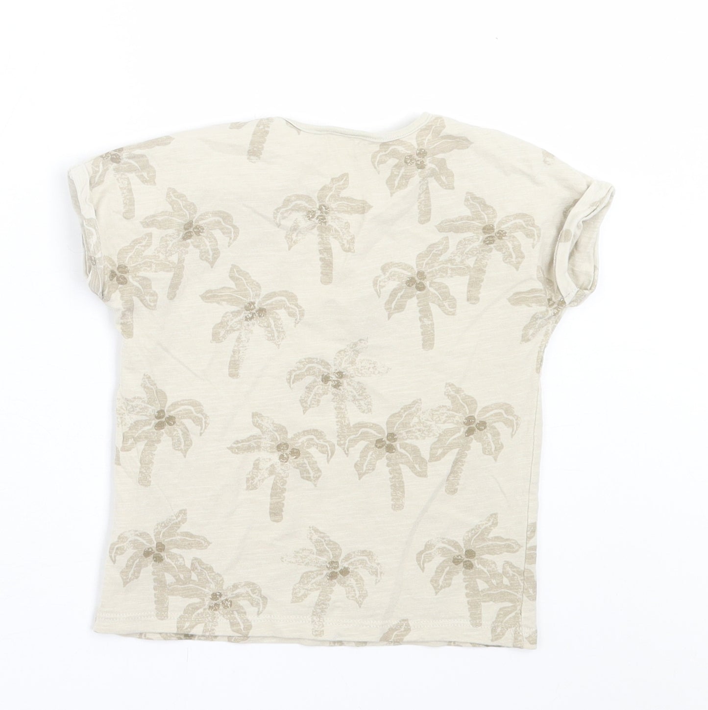 NEXT Girls Beige Geometric Cotton Basic T-Shirt Size 2 Years Crew Neck Pullover
