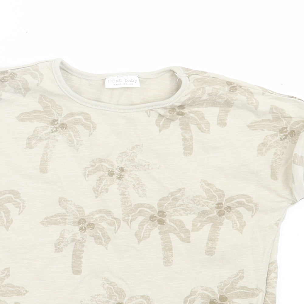 NEXT Girls Beige Geometric Cotton Basic T-Shirt Size 2 Years Crew Neck Pullover