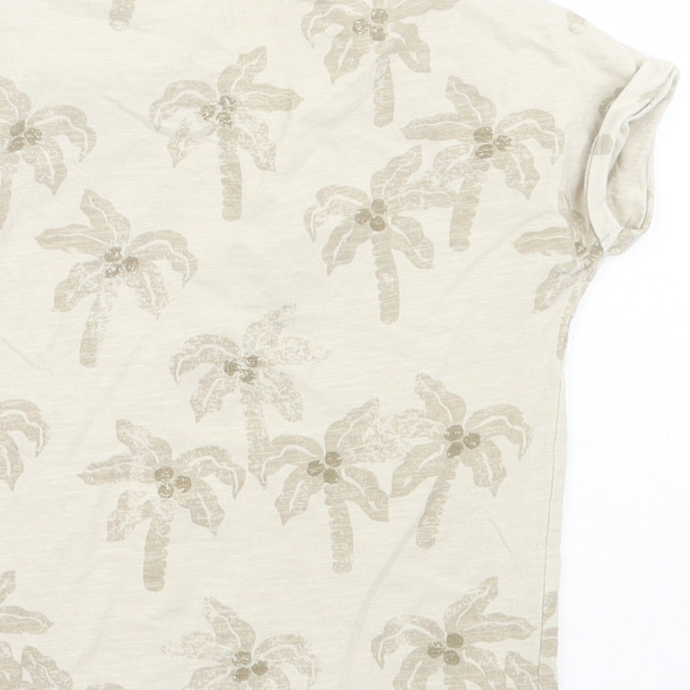 NEXT Girls Beige Geometric Cotton Basic T-Shirt Size 2 Years Crew Neck Pullover