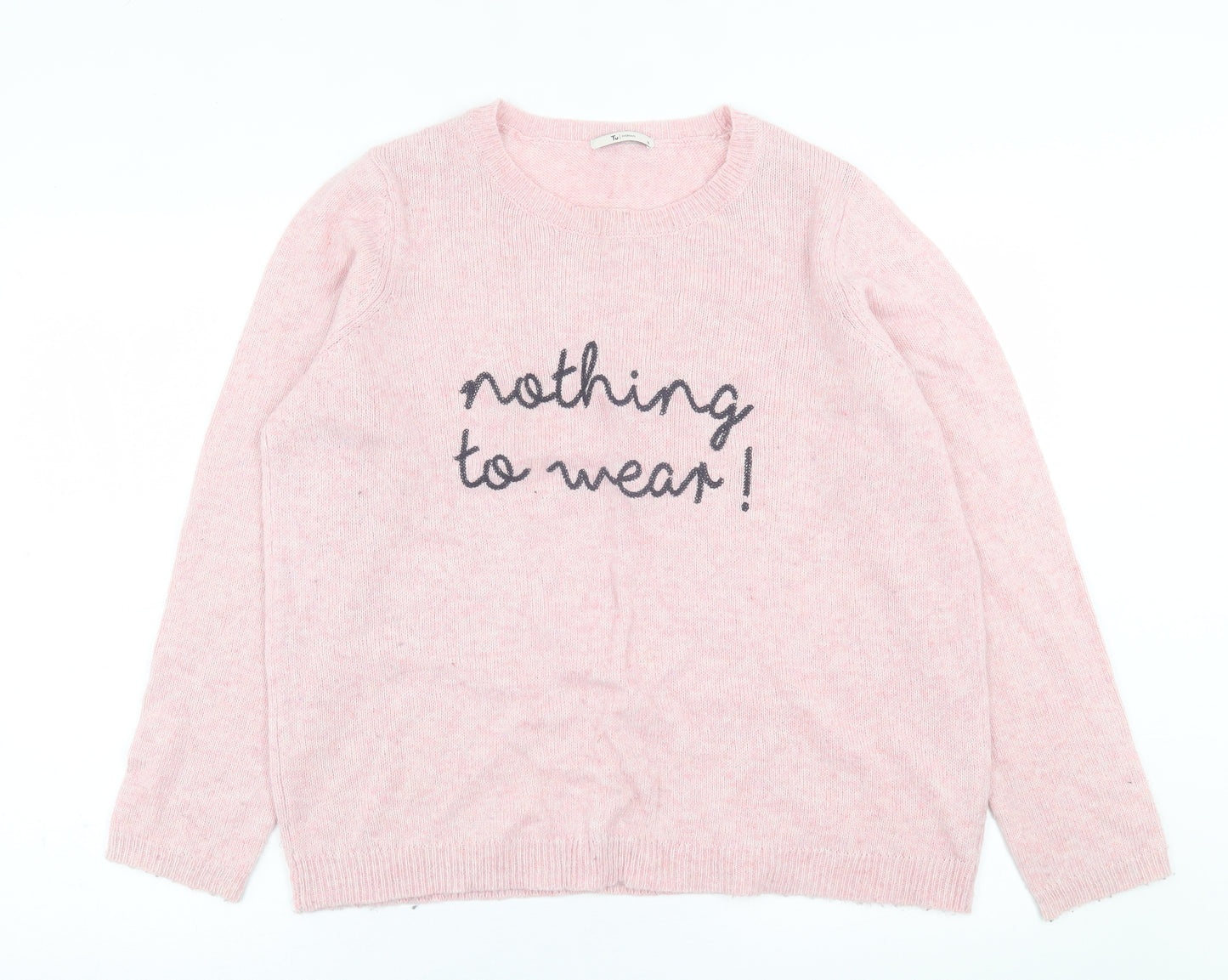 TU Womens Pink Crew Neck  Acrylic Pullover Jumper Size 18