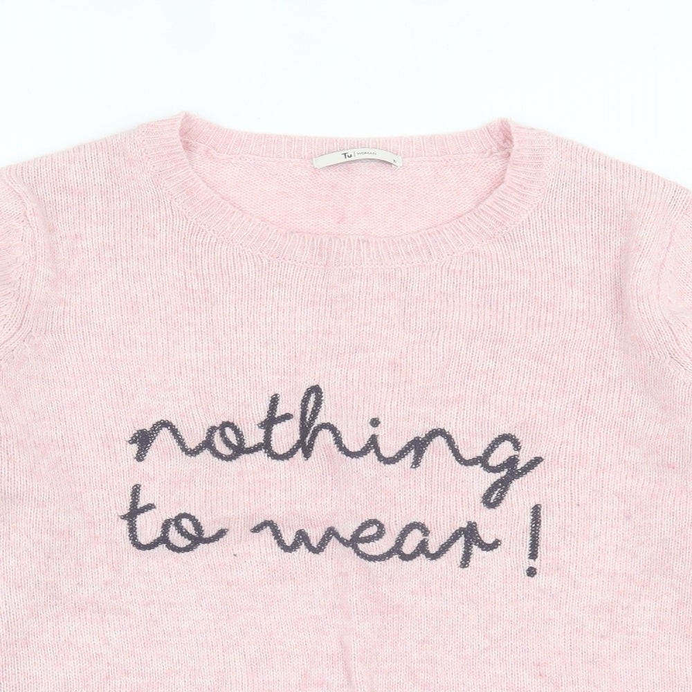 TU Womens Pink Crew Neck  Acrylic Pullover Jumper Size 18
