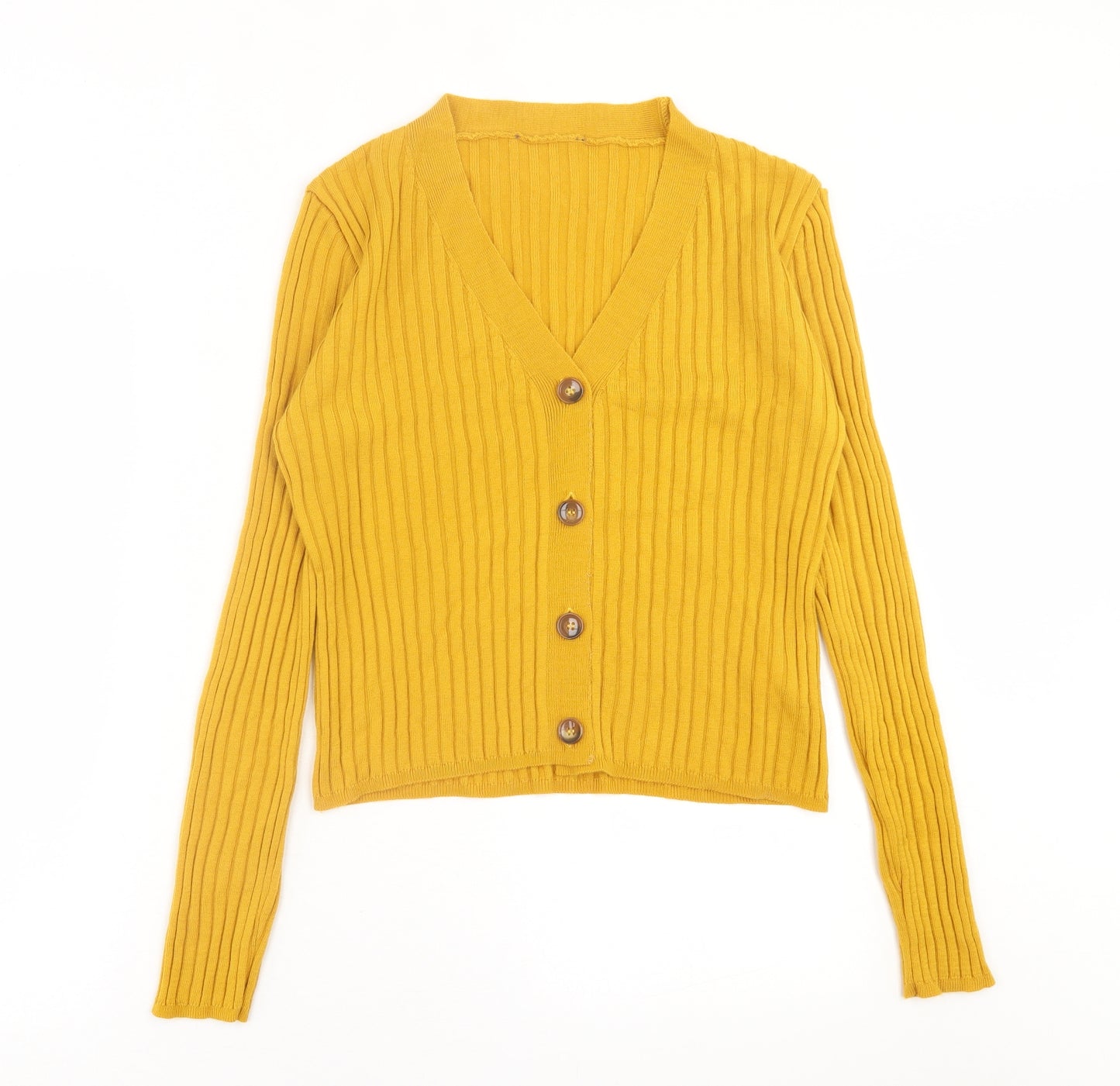 Primark Womens Yellow V-Neck  Acrylic Cardigan Jumper Size M