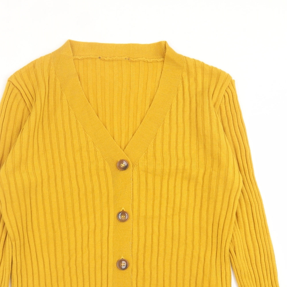 Primark Womens Yellow V-Neck  Acrylic Cardigan Jumper Size M