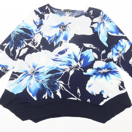 Just Elegance Womens Blue Geometric Polyester Basic Blouse Size 16 Crew Neck