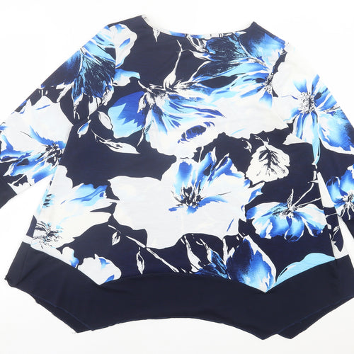 Just Elegance Womens Blue Geometric Polyester Basic Blouse Size 16 Crew Neck
