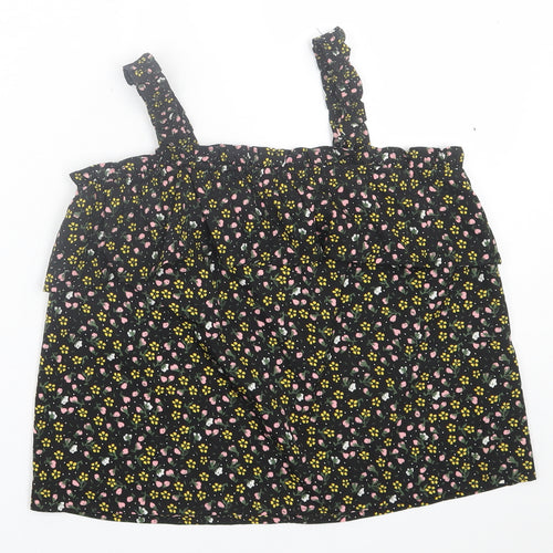 Primark Girls Black Floral Polyester Basic Tank Size 11-12 Years Square Neck Pullover