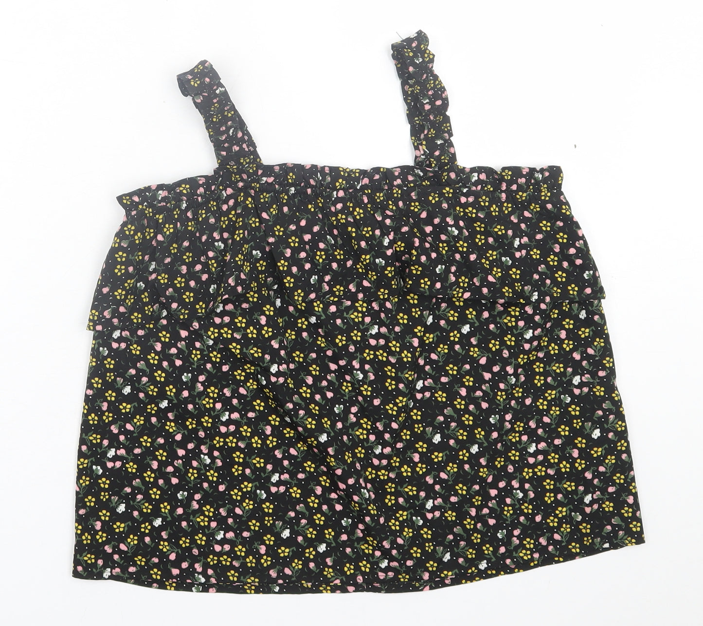 Primark Girls Black Floral Polyester Basic Tank Size 11-12 Years Square Neck Pullover