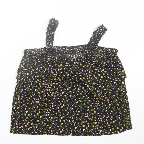 Primark Girls Black Floral Polyester Basic Tank Size 11-12 Years Square Neck Pullover