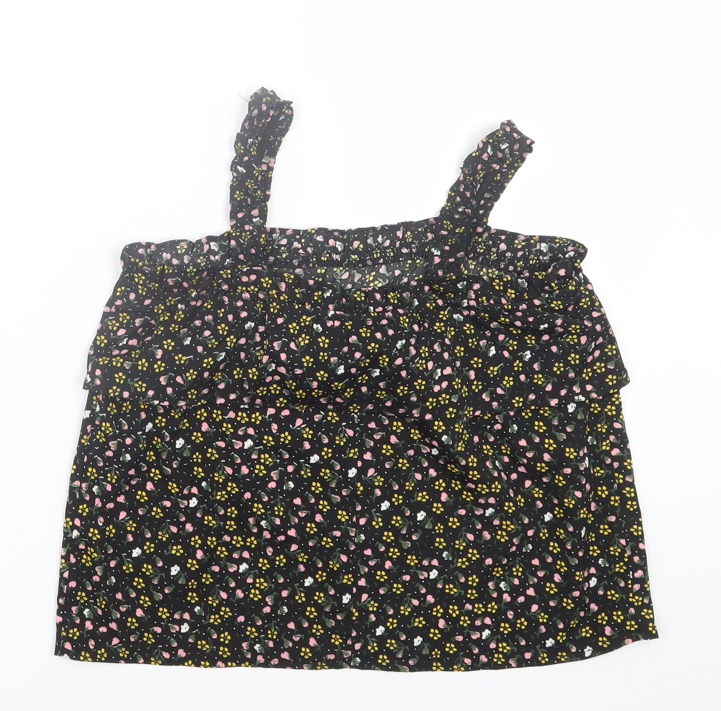 Primark Girls Black Floral Polyester Basic Tank Size 11-12 Years Square Neck Pullover
