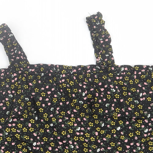 Primark Girls Black Floral Polyester Basic Tank Size 11-12 Years Square Neck Pullover