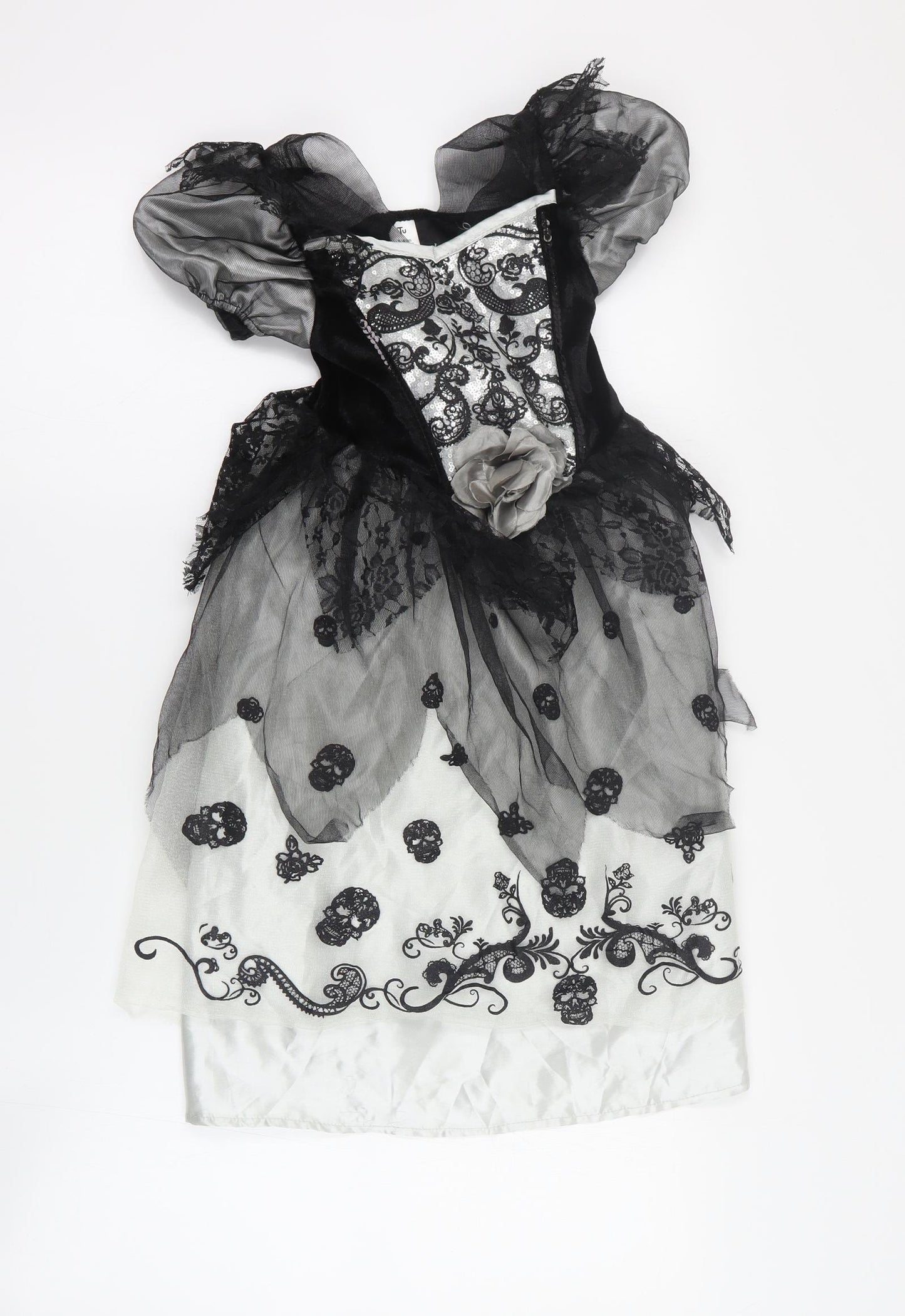 TU Girls Grey  Polyester Tutu Dress  Size 3-4 Years  V-Neck Hook & Loop - Halloween