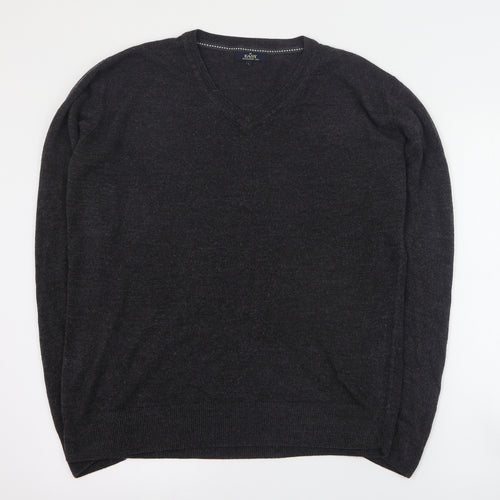 Easy Mens Grey V-Neck  Acrylic Pullover Jumper Size L