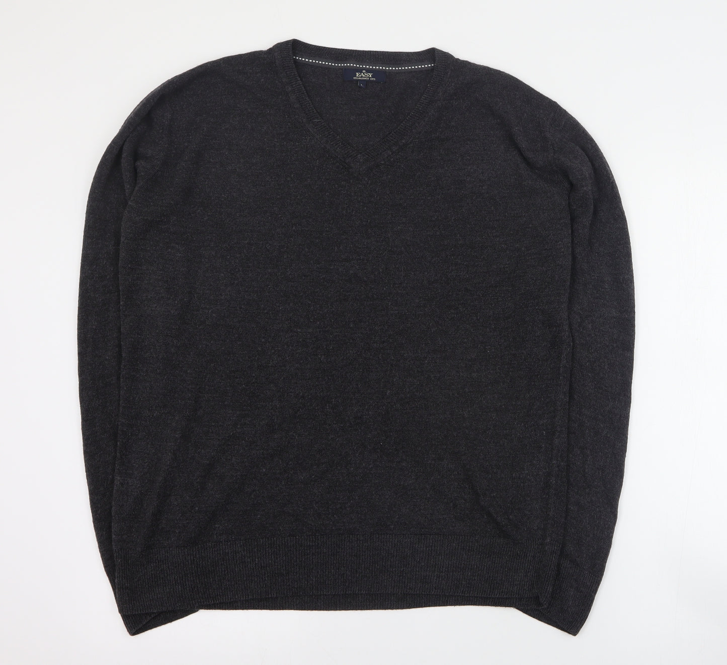 Easy Mens Grey V-Neck  Acrylic Pullover Jumper Size L