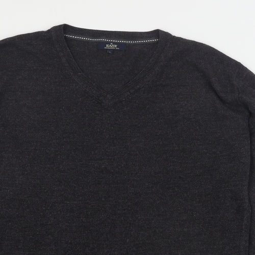 Easy Mens Grey V-Neck  Acrylic Pullover Jumper Size L