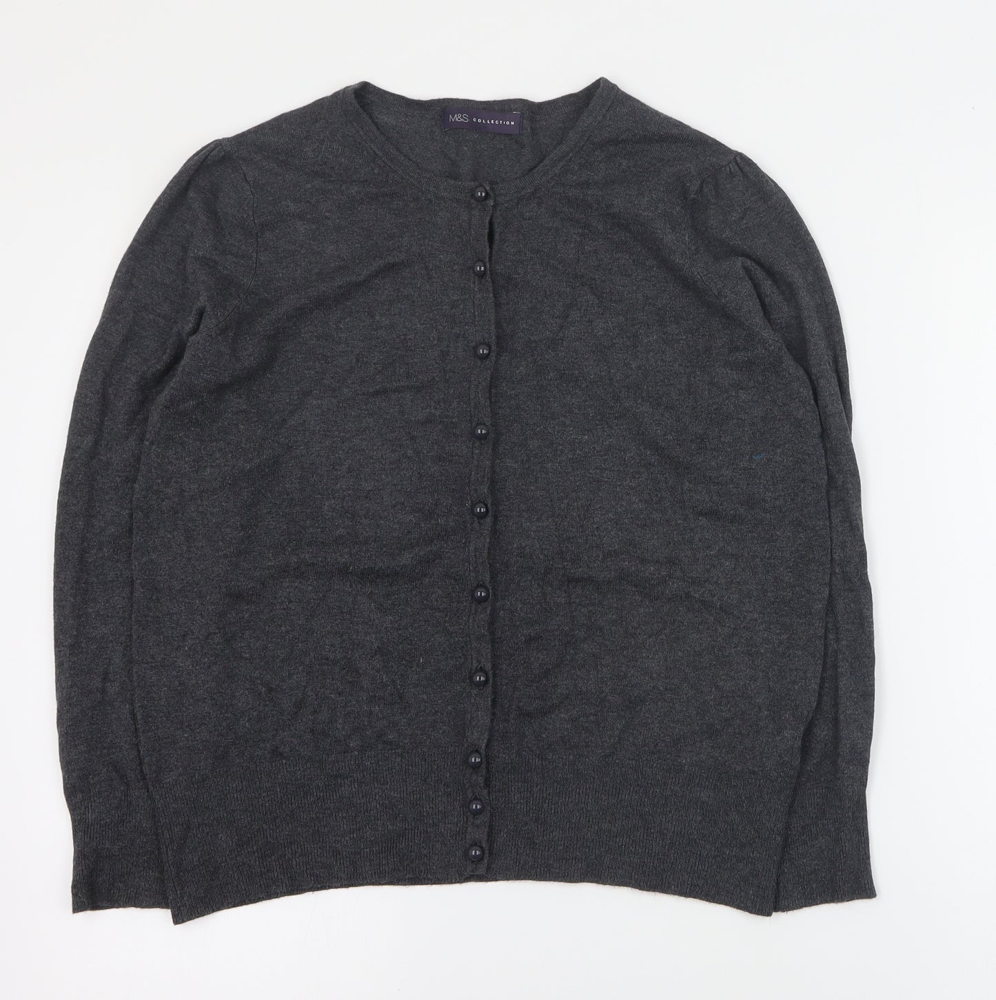 Marks and Spencer Womens Grey Round Neck  Viscose Cardigan Jumper Size 14