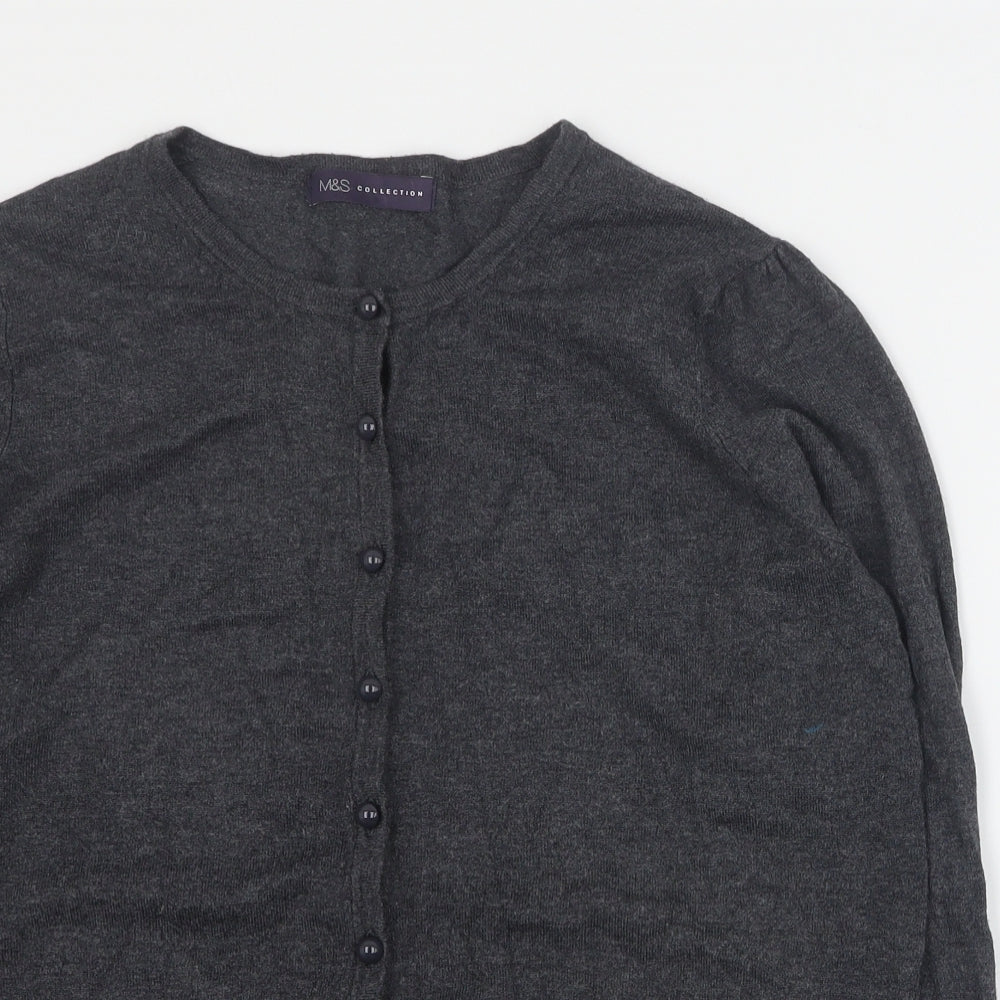 Marks and Spencer Womens Grey Round Neck  Viscose Cardigan Jumper Size 14