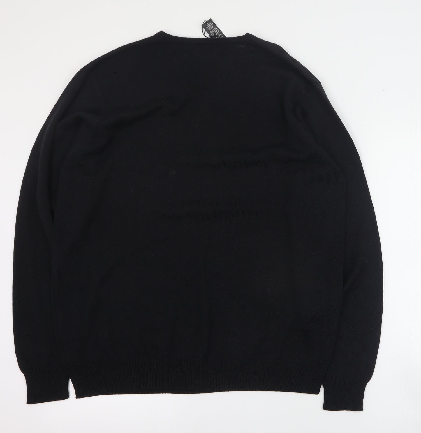 Russell Collection Mens Black V-Neck  Cotton Pullover Jumper Size XL