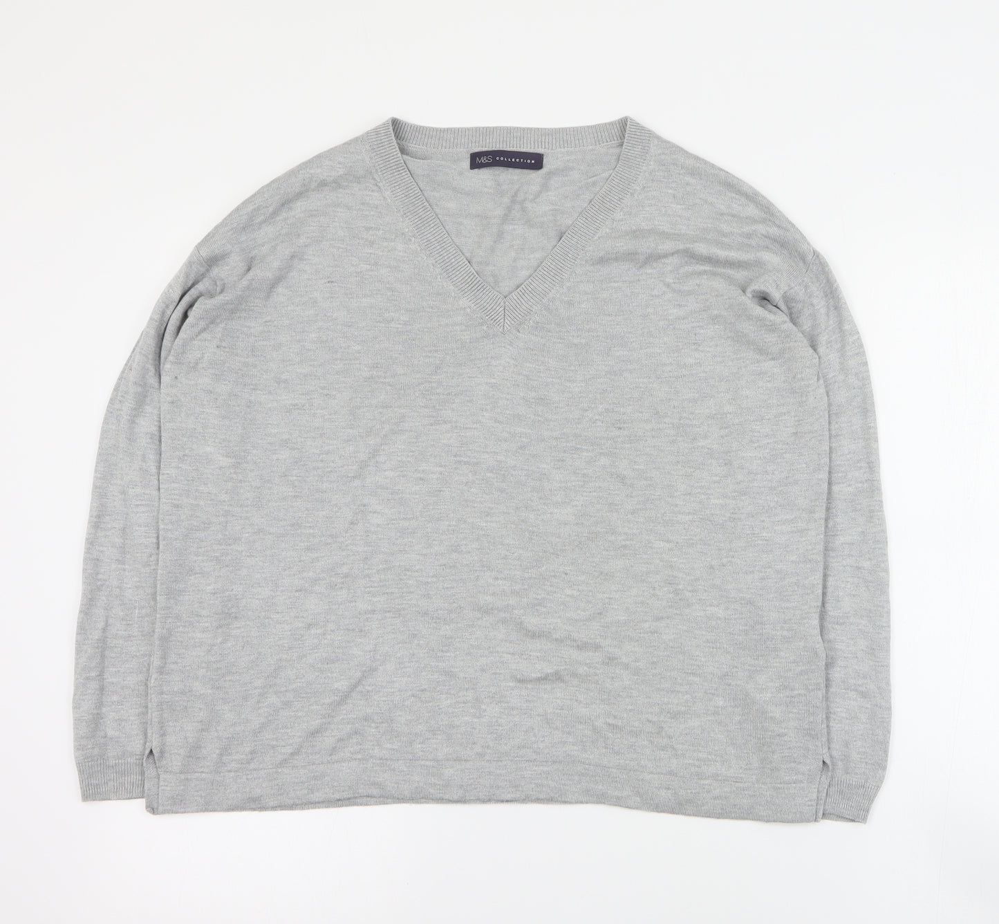 Marks and Spencer Womens Grey V-Neck  Acrylic Pullover Jumper Size M