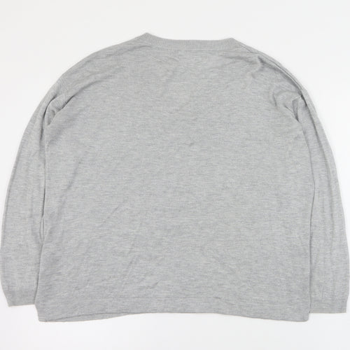 Marks and Spencer Womens Grey V-Neck  Acrylic Pullover Jumper Size M