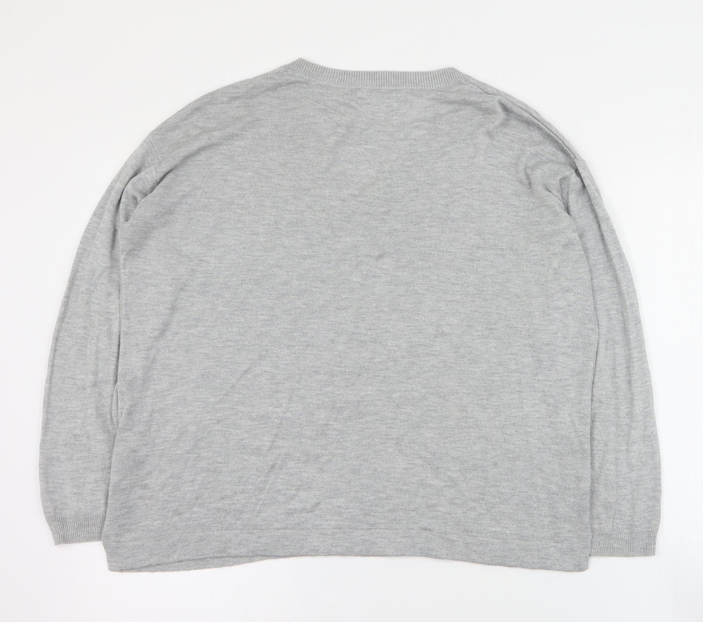 Marks and Spencer Womens Grey V-Neck  Acrylic Pullover Jumper Size M