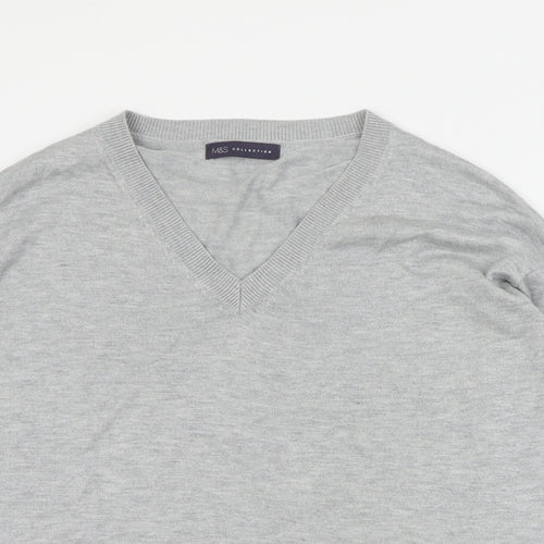 Marks and Spencer Womens Grey V-Neck  Acrylic Pullover Jumper Size M