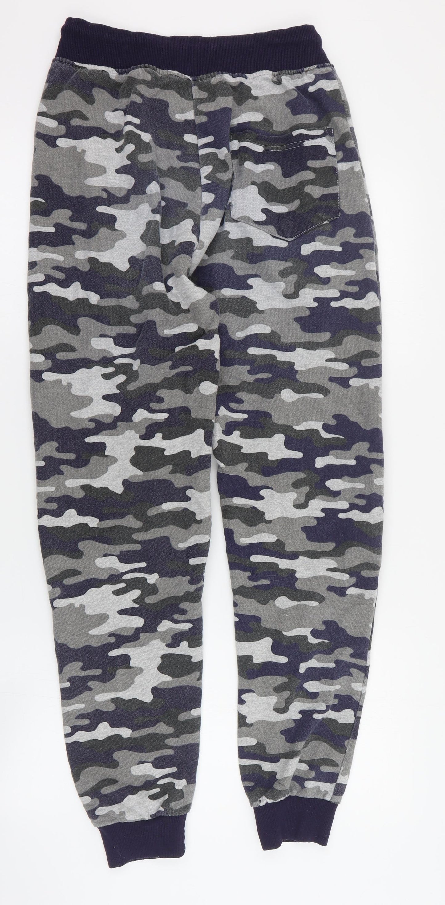 Pep & Co Mens Blue Camouflage Cotton Jogger Trousers Size S L30 in Regular Drawstring