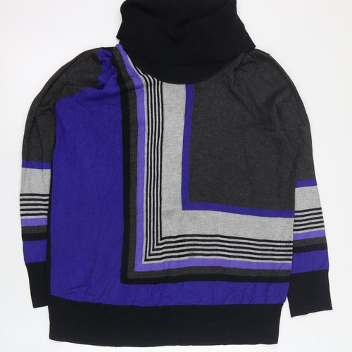 Brandtex Womens Grey Roll Neck Striped Viscose Pullover Jumper Size XL