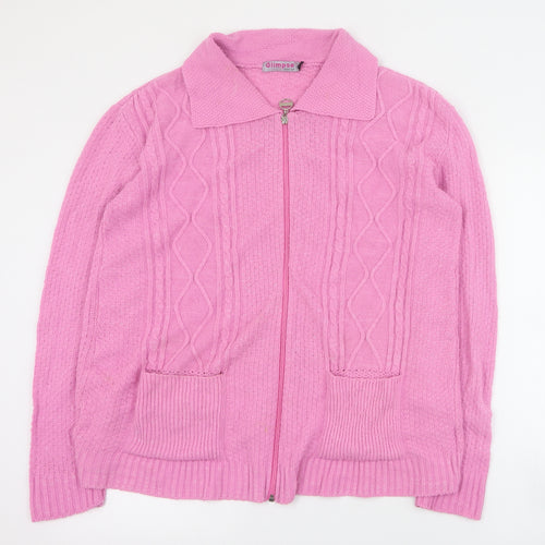 Glimpse Womens Pink Collared  Acrylic Full Zip Jumper Size S