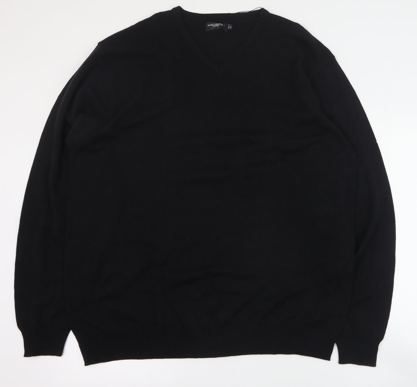 Russell Collection Mens Black V-Neck  Cotton Pullover Jumper Size 2XL