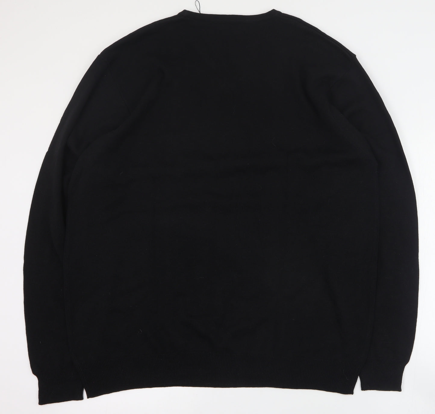 Russell Collection Mens Black V-Neck  Cotton Pullover Jumper Size 2XL