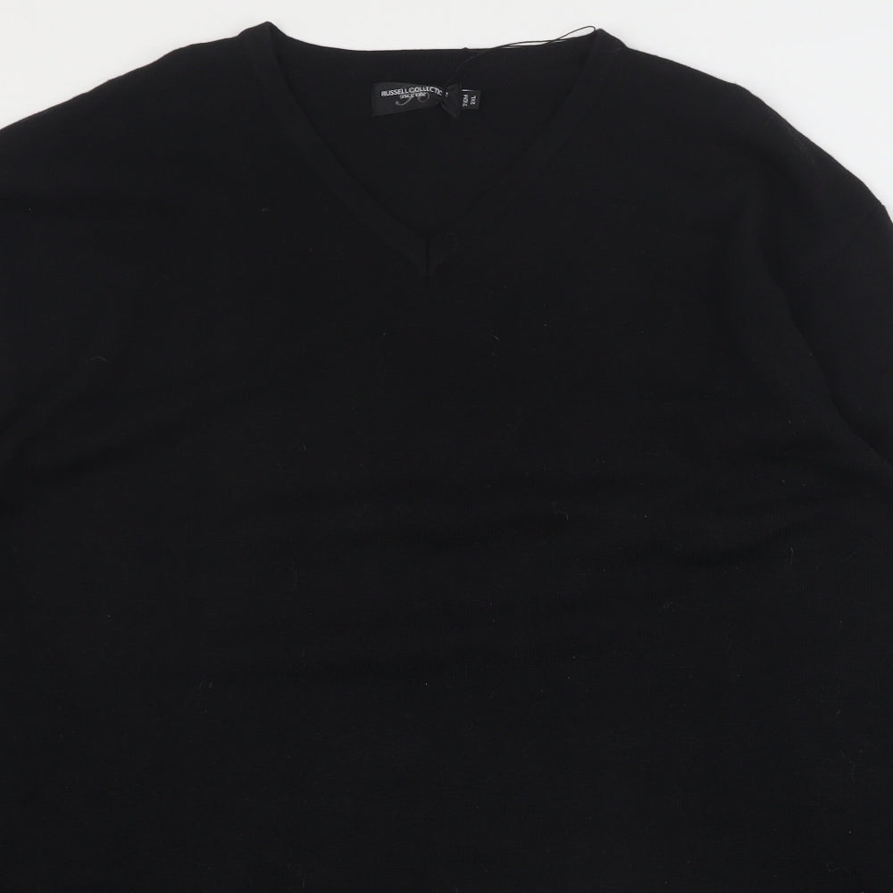 Russell Collection Mens Black V-Neck  Cotton Pullover Jumper Size 2XL
