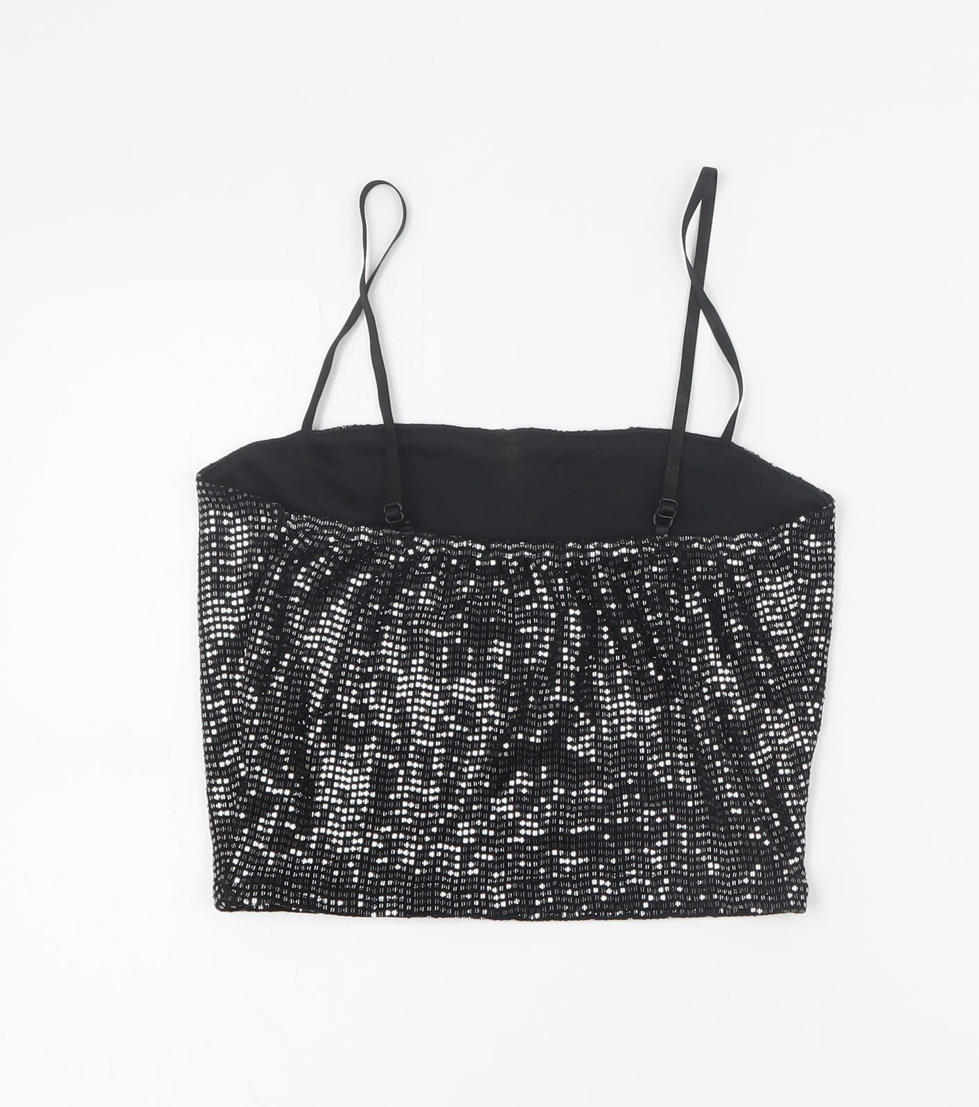 Quiz Womens Black  Nylon Cropped Tank Size 10 Square Neck