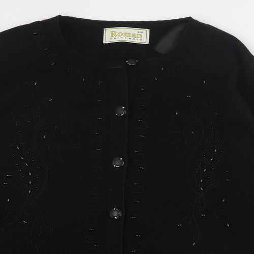 Roman Womens Black V-Neck  Acrylic Cardigan Jumper Size L
