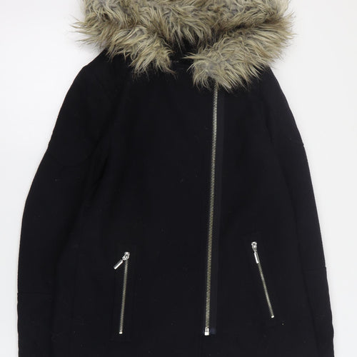 New Look Womens Black   Overcoat Coat Size 8  Zip