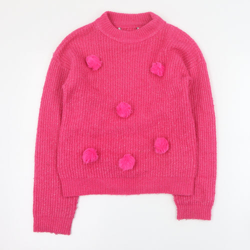 Marks and Spencer Girls Pink Mock Neck  Acrylic Pullover Jumper Size 10-11 Years  Pullover