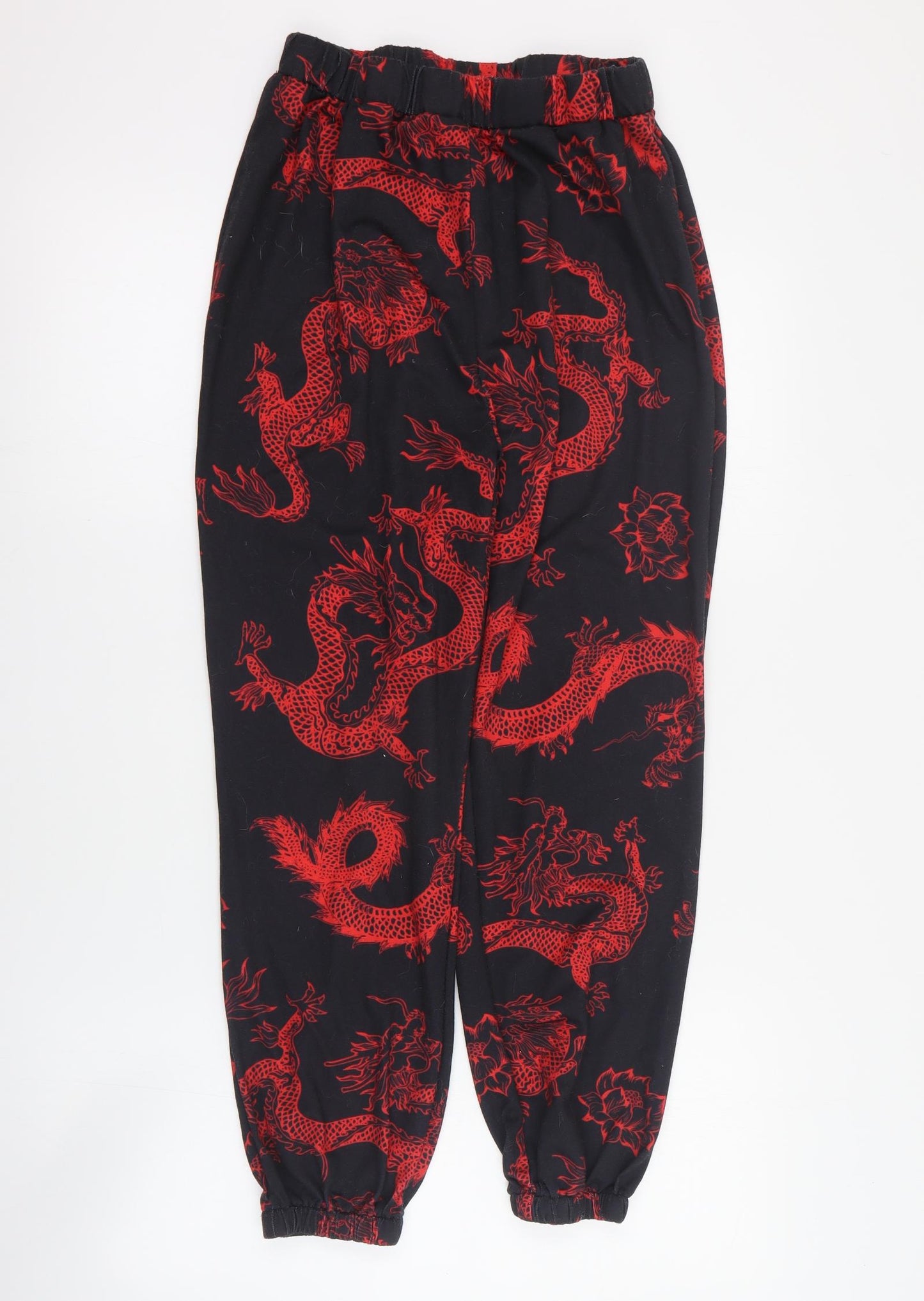 Zaful Womens Black Geometric Polyester Jogger Trousers Size 8 L26 in Regular