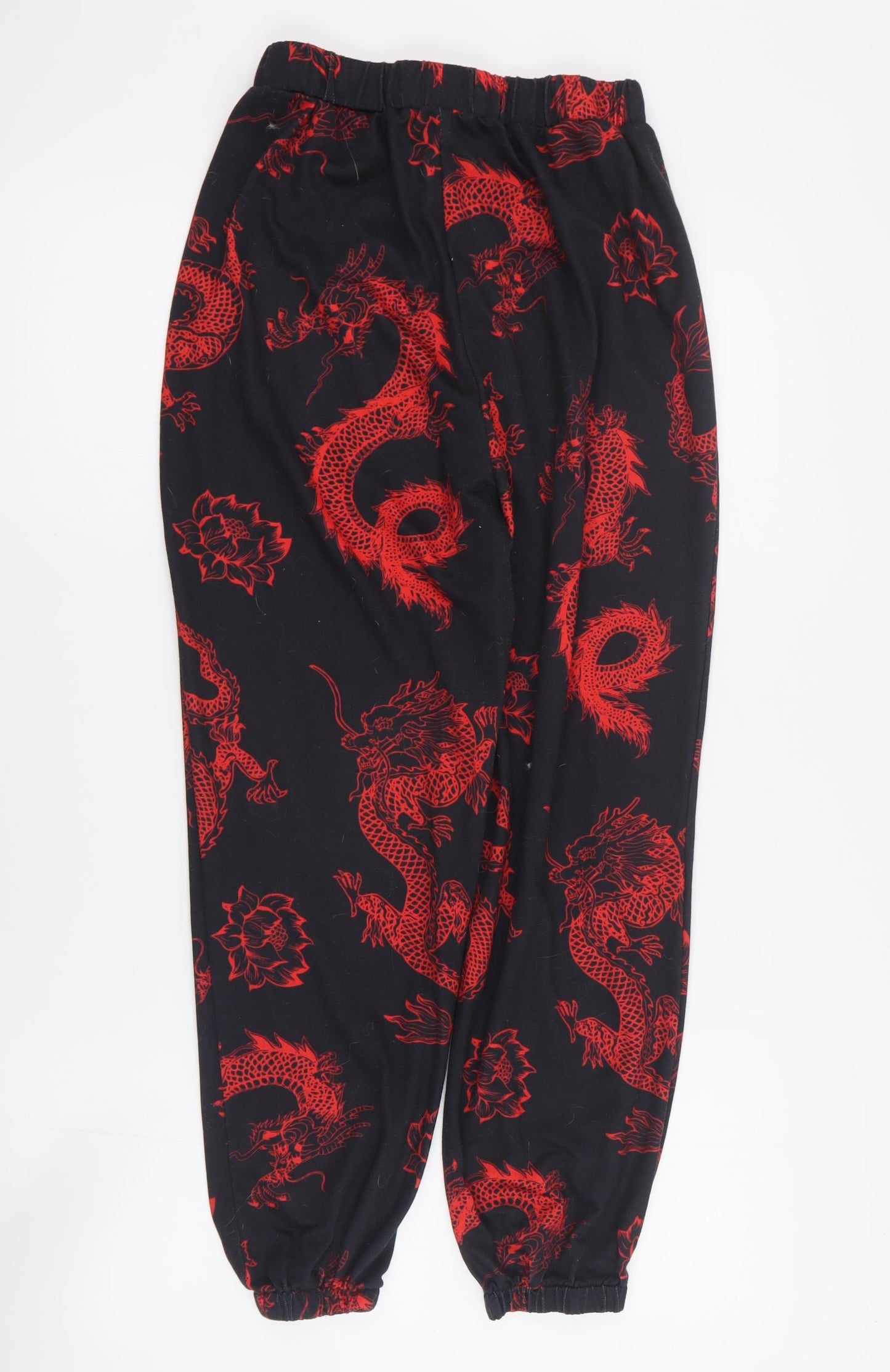 Zaful Womens Black Geometric Polyester Jogger Trousers Size 8 L26 in Regular