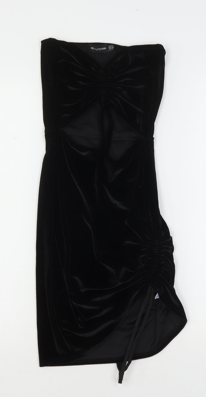 PRETTYLITTLETHING Womens Black Polyester Bodycon Size 6 V-Neck