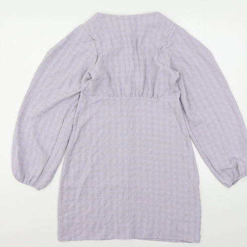 Nasty Gal Womens Purple Striped Polyester Basic Button-Up Size 4 V-Neck